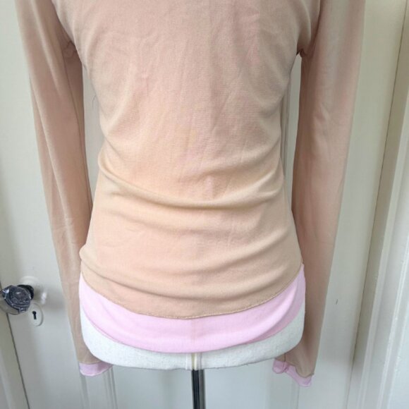 INTIMATELY BY FREE PEOPLE Beige & Pink Double Take Long-Sleeve Nylon Top Size M - Picture 9 of 13